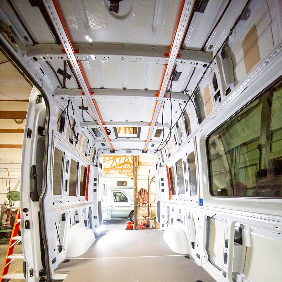 Interior view of a van undergoing general maintenance to keep it in tip-top shape.